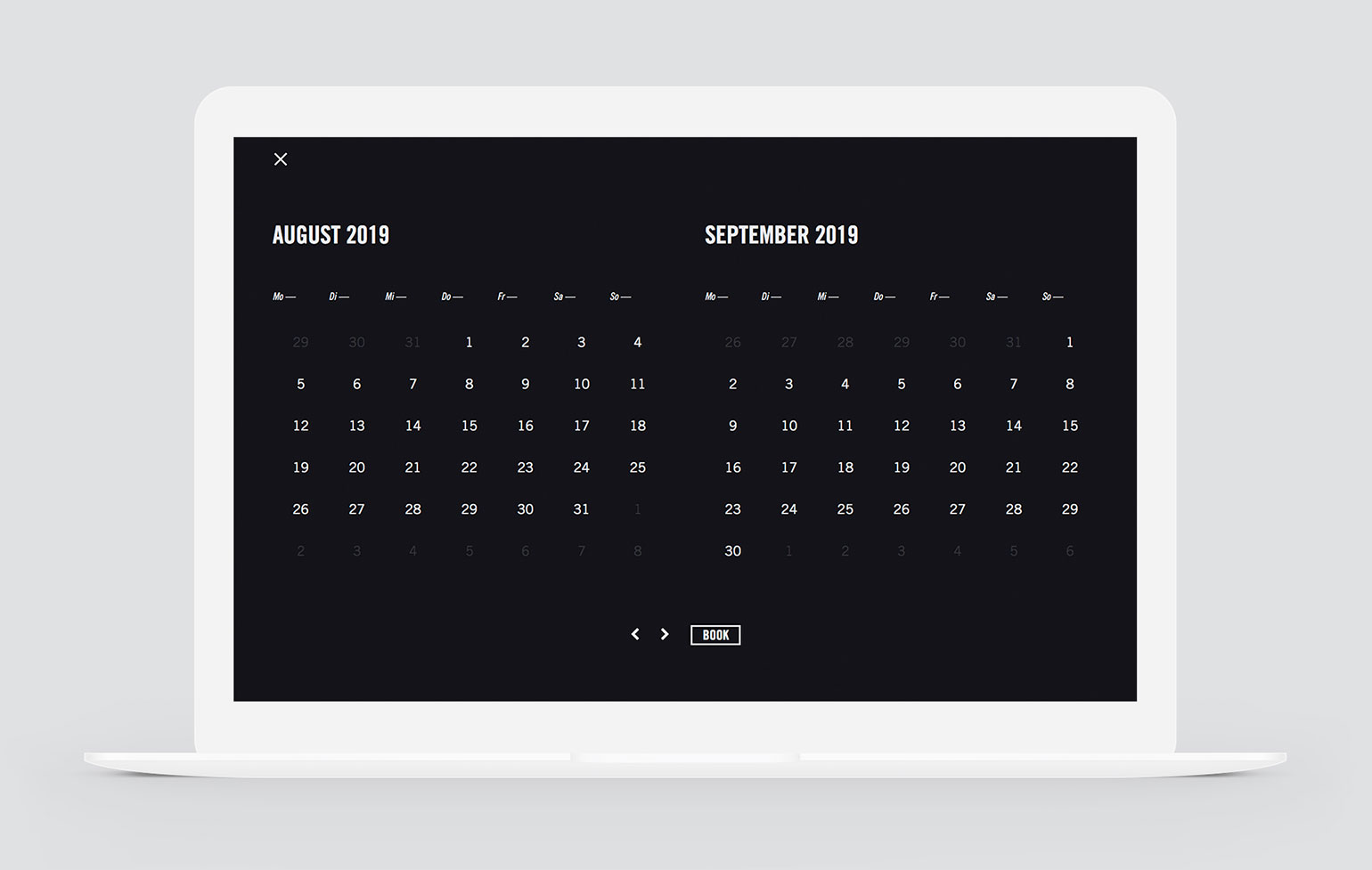 Screenshot Jams Corporate Website Booking-Kalender