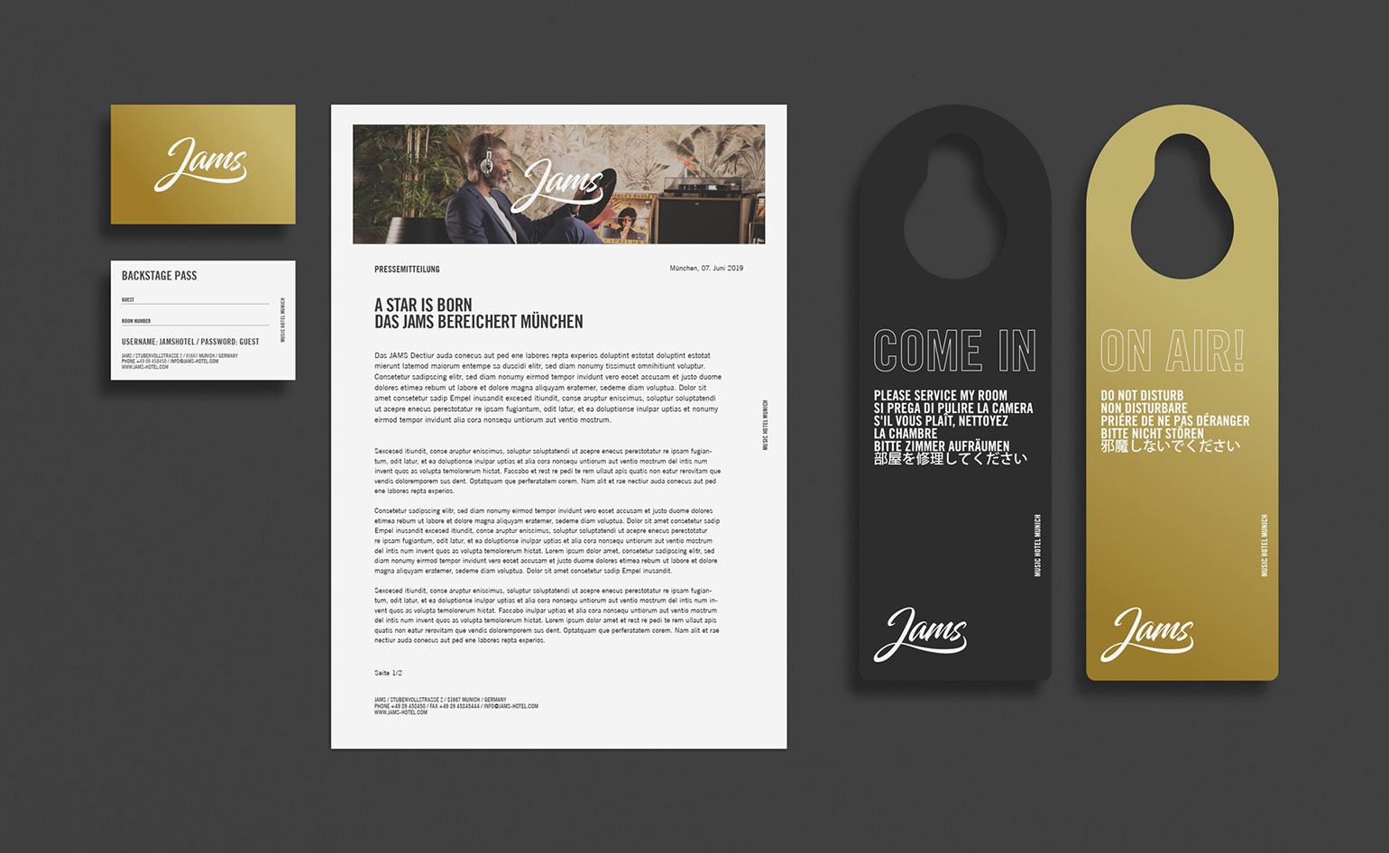 Jams music hotel Corporate Design Anwendungen