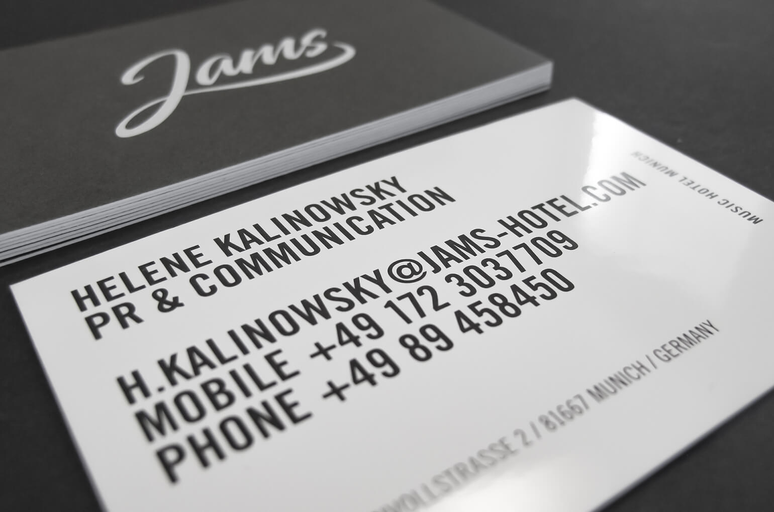 Jams music hotel Corporate Design Visitenkarte Detail