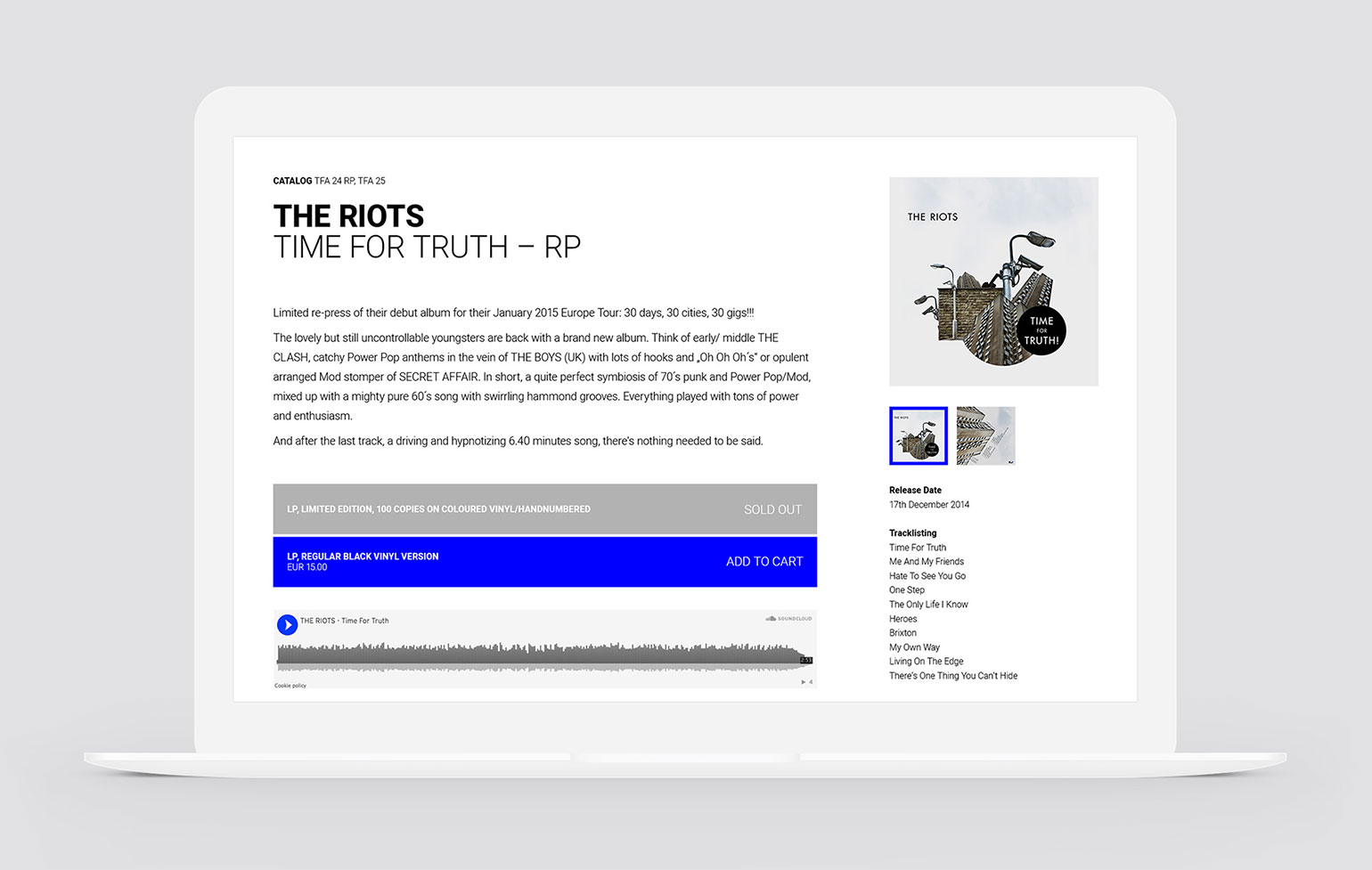 Screenshot Time For Action Records Webshop